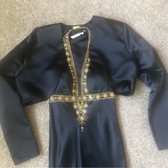 PROM READY FABULOUS BEJEWELED HALTER NECK LOW BACK SATIN GOWN W/Matching Jacket - Picture 9 of 14